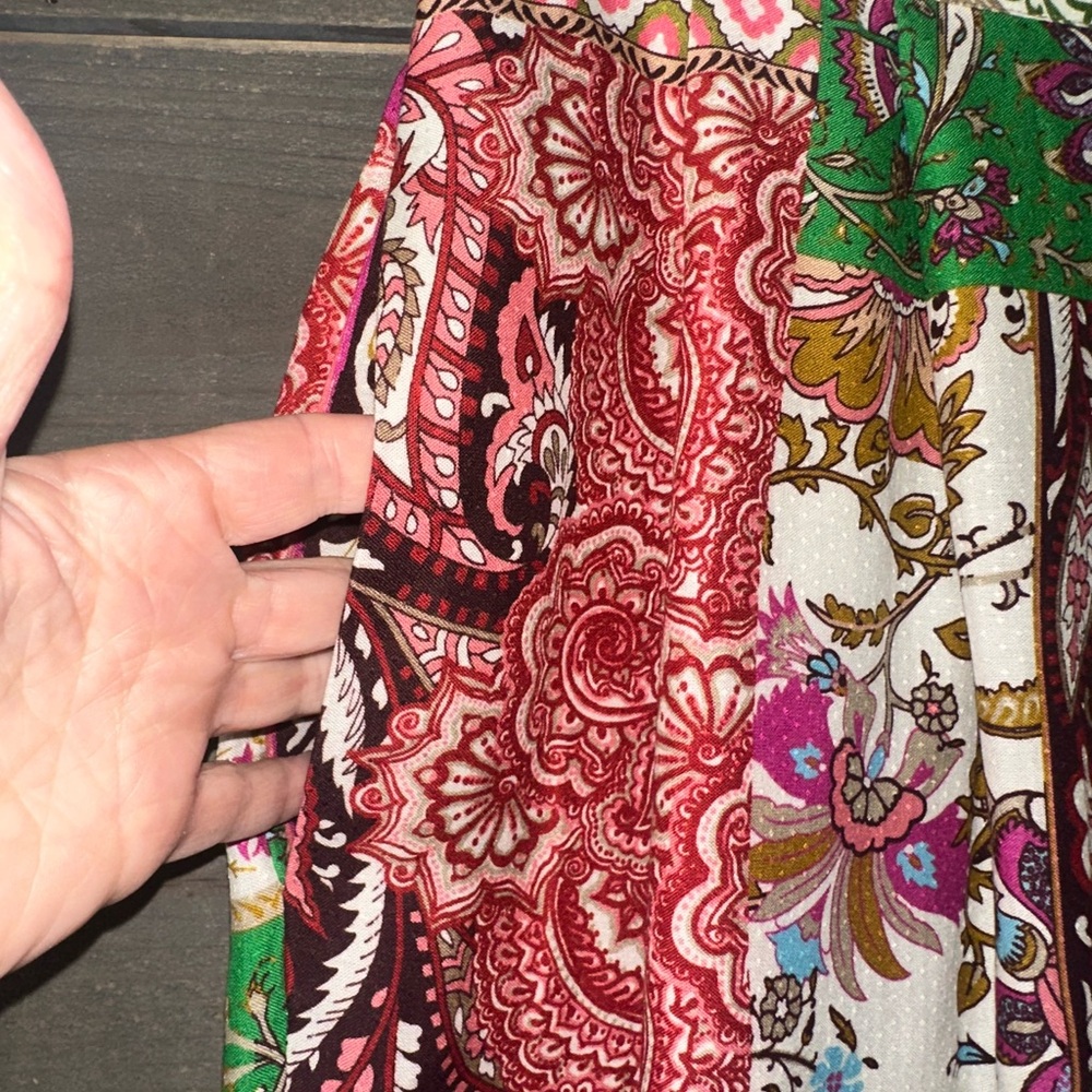 ANTHROPOLOGIE Patchwork Print Wide leg pants. - Picture 3 of 7